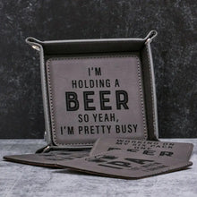 Load image into Gallery viewer, Hold My Beer Coaster Set + Tray Plastic: Brown