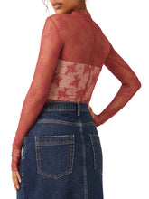 Load image into Gallery viewer, Lace Mock Neck Long Sleeve Blouse