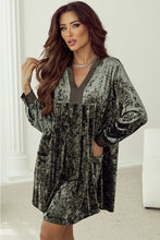 Load image into Gallery viewer, Notched Long Sleeve Mini Dress with Pockets