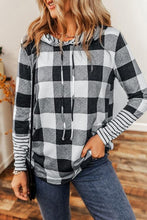 Load image into Gallery viewer, Plaid Drawstring Long Sleeve Hoodie