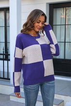 Load image into Gallery viewer, Color Block Round Neck Dropped Shoulder Sweater