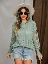 Load image into Gallery viewer, Eyelet Crochet Lantern Sleeve Sweater