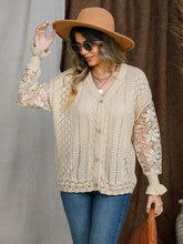 Load image into Gallery viewer, Eyelet Button Up Lantern Sleeve Cardigan