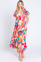 Load image into Gallery viewer, GeeGee Full Size Printed Smocked Back Tiered Maxi Dress
