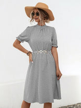 Load image into Gallery viewer, Printed Mock Neck Flounce Sleeve Dress