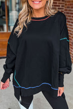 Load image into Gallery viewer, Slit Round Neck Lantern Sleeve Sweatshirt