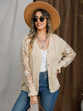 Load image into Gallery viewer, Eyelet Button Up Lantern Sleeve Cardigan