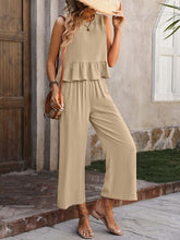 Load image into Gallery viewer, Ruffled Round Neck Tank and Pants Set
