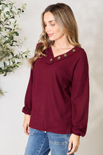 Load image into Gallery viewer, Zenana Buttoned V-Neck Long Sleeve Blouse