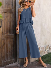 Load image into Gallery viewer, Ruffled Round Neck Tank and Pants Set