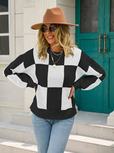 Load image into Gallery viewer, Checkered Round Neck Dropped Shoulder Sweater