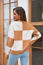 Load image into Gallery viewer, Color Block Round Neck Dropped Shoulder Sweater