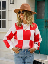 Load image into Gallery viewer, Checkered Round Neck Dropped Shoulder Sweater