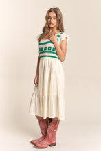 Load image into Gallery viewer, J.NNA Ruffle Hem Midi Crochet Dress