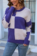 Load image into Gallery viewer, Color Block Round Neck Dropped Shoulder Sweater