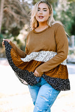 Load image into Gallery viewer, Plus Size Animal Print Color Block Ribbed Babydoll Top