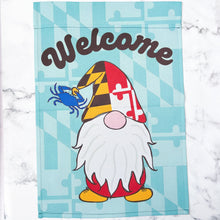 Load image into Gallery viewer, Maryland Garden Gnome Welcome Garden Flag