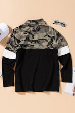 Load image into Gallery viewer, Plus Size Camouflage Color Block Quarter Zip Top