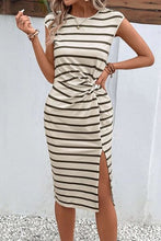 Load image into Gallery viewer, Slit Striped Cap Sleeve Dress