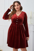 Load image into Gallery viewer, Plus Size V-Neck Decorative Button Knee Length Dress