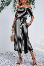 Load image into Gallery viewer, Slit Off-Shoulder Tie-Waist Midi Dress