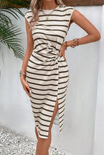 Load image into Gallery viewer, Slit Striped Cap Sleeve Dress