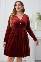 Load image into Gallery viewer, Plus Size V-Neck Decorative Button Knee Length Dress
