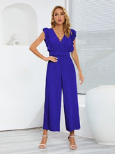 Load image into Gallery viewer, Ruffled Surplice Cap Sleeve Jumpsuit