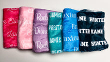 Load image into Gallery viewer, Personalized Repeating Name Plush Minky Blanket - Design It Yourself Font & Color Selection