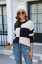 Load image into Gallery viewer, Color Block Round Neck Dropped Shoulder Sweater