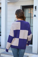 Load image into Gallery viewer, Color Block Round Neck Dropped Shoulder Sweater