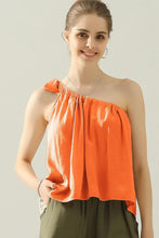 Load image into Gallery viewer, Ninexis One Shoulder Bow Tie Strap Satin Silk Top
