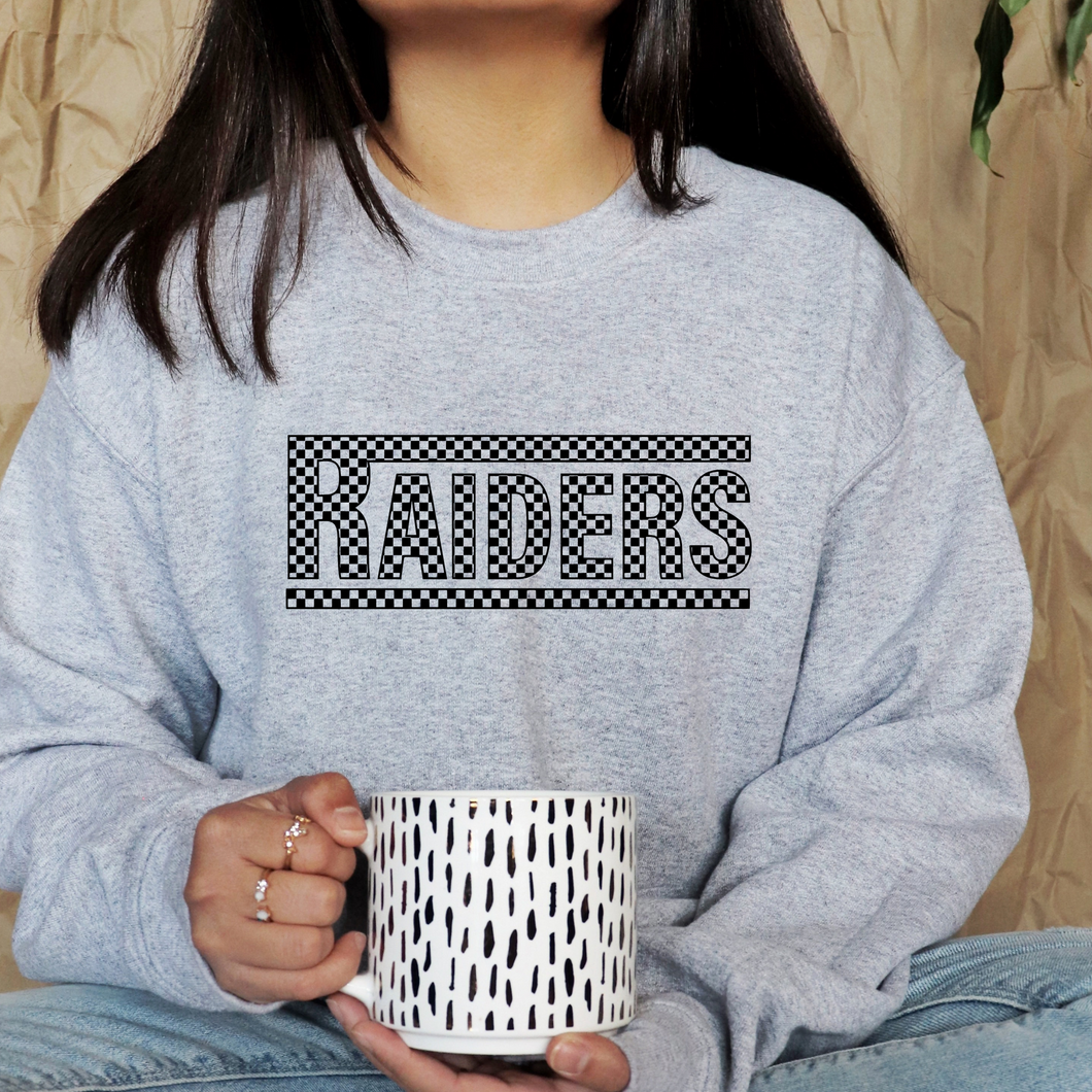 Sykesville Raiders checker-  tee, long sleeve, hoodie, crewneck -gray
