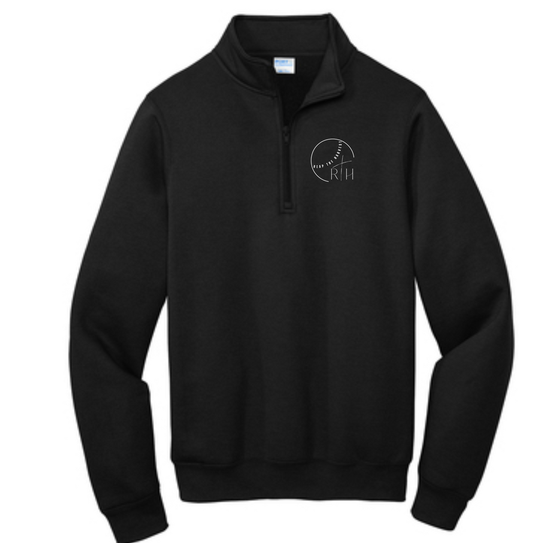 RTH white logo on black 1/4 zip sweatshirt