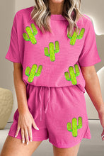 Load image into Gallery viewer, Waffle-Knit Round Neck Top and Shorts Set
