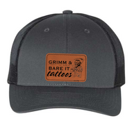 Grimm & Bare It- charcoal/black richardson 112 hat with brown reaper patch