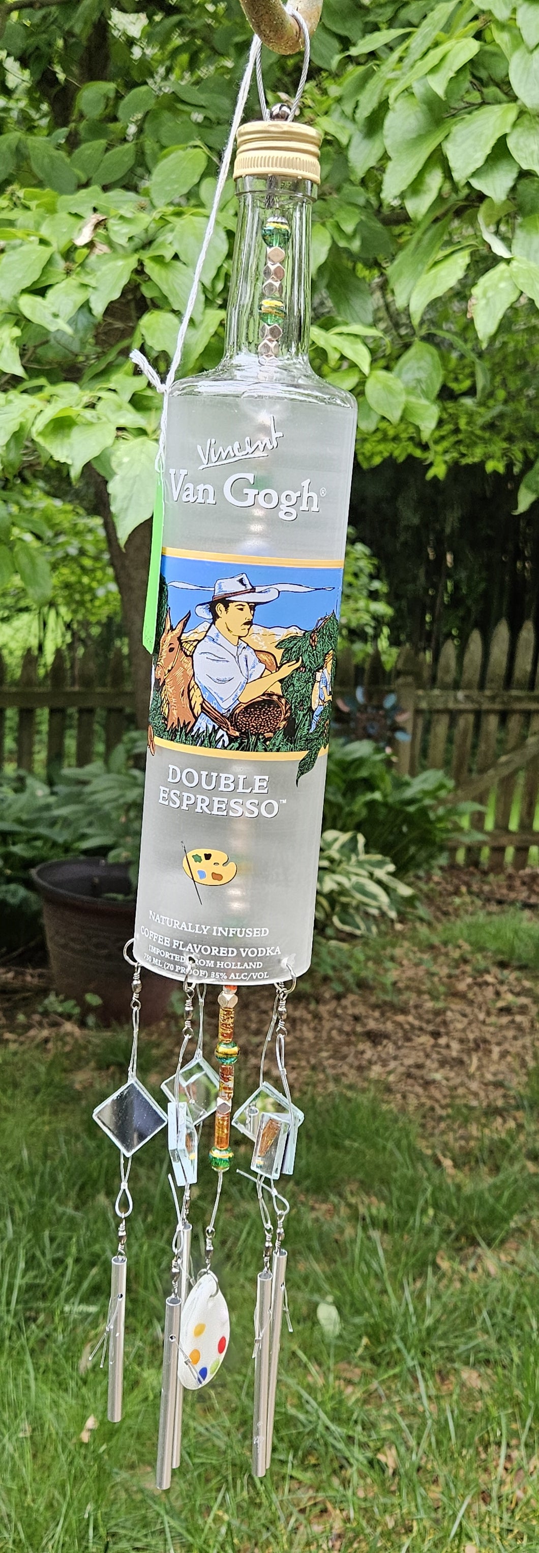 Upcycled Van Gogh Vodka  Bottle Wind Chime