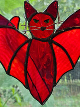 Load image into Gallery viewer, Stained Glass Hanging Catty Bat - Red
