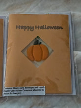 Load image into Gallery viewer, Happy Halloween Blank Card with Fused Glass Pumpkin
