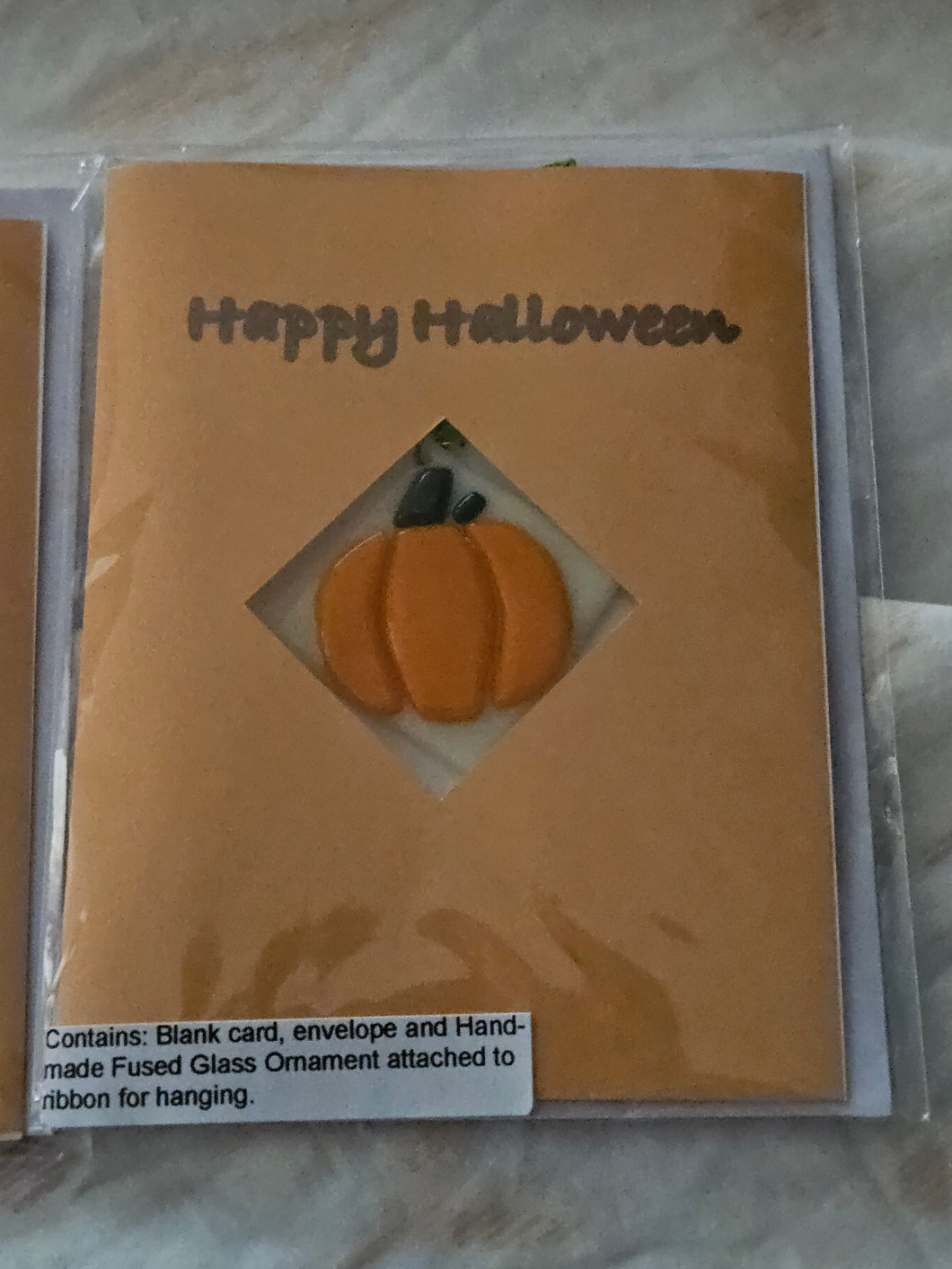 Happy Halloween Blank Card with Fused Glass Pumpkin