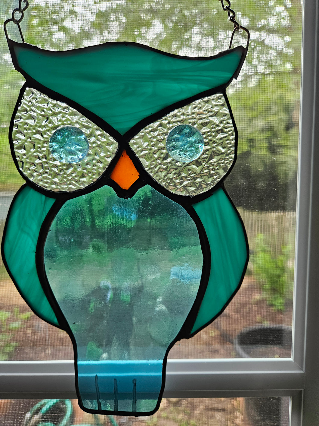 Stained Glass Blue Owl Suncatcher