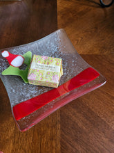Load image into Gallery viewer, Fused Glass 6&quot; Square Holiday Dish w/2 hand soaps
