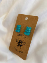 Load image into Gallery viewer, Shimmery blue-beary gummy bear stud earrings
