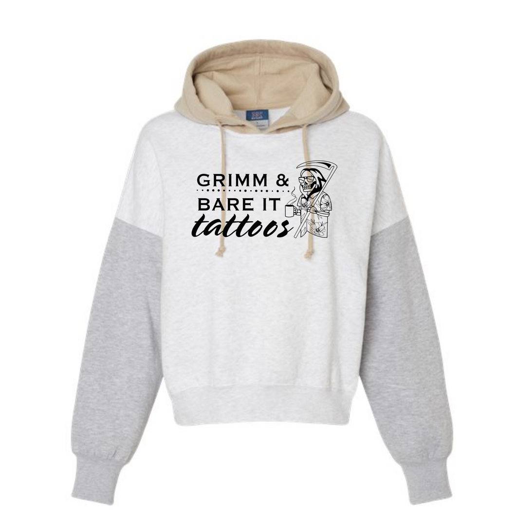 Grimm & Bare It- color block cropped sweatshirt- reaper- gray/tan