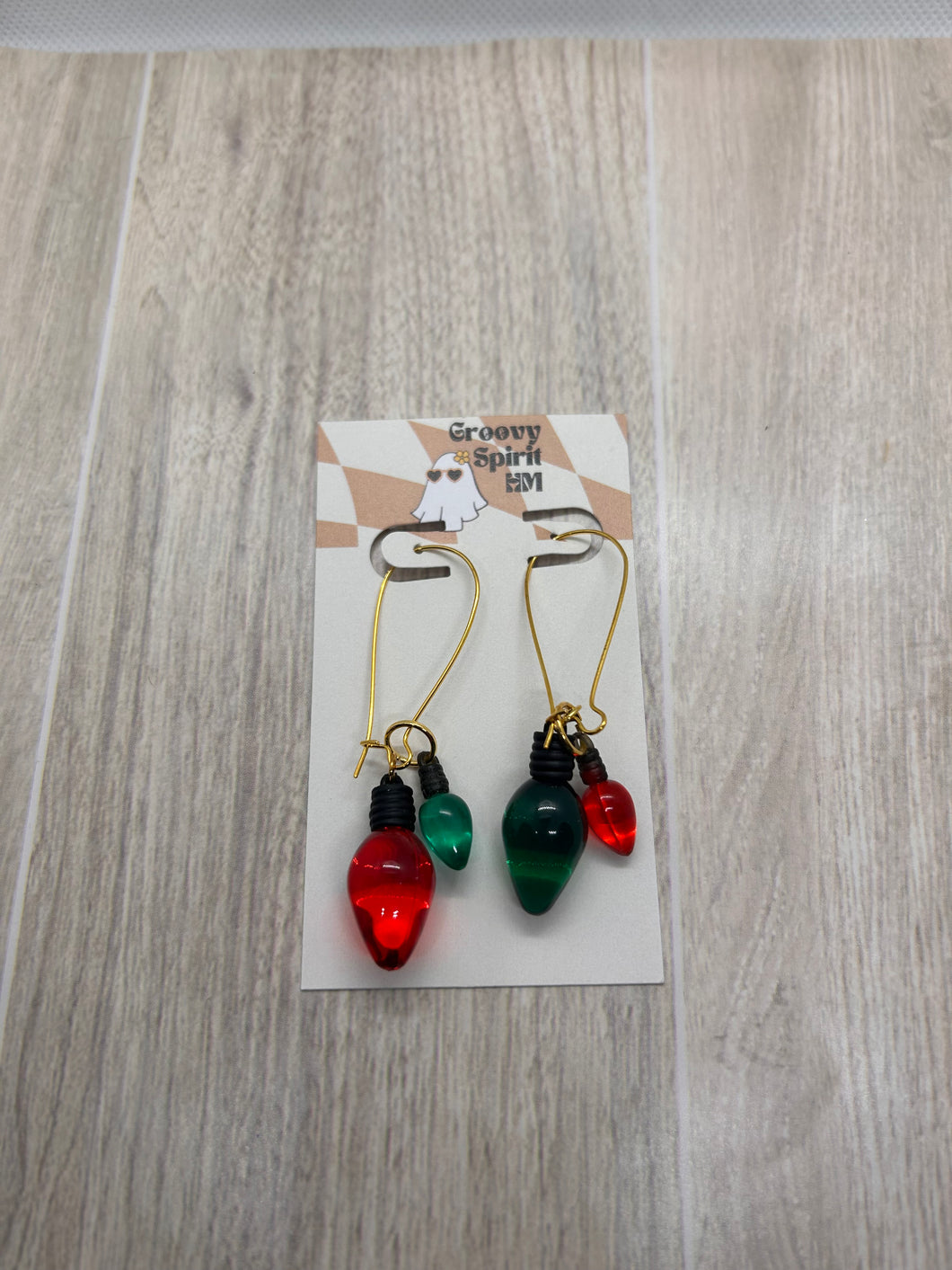 Red and green multi Christmas light dangle earrings