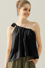 Load image into Gallery viewer, Ninexis One Shoulder Bow Tie Strap Satin Silk Top
