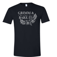 Grimm & Bare It- black unisex tee- white floral