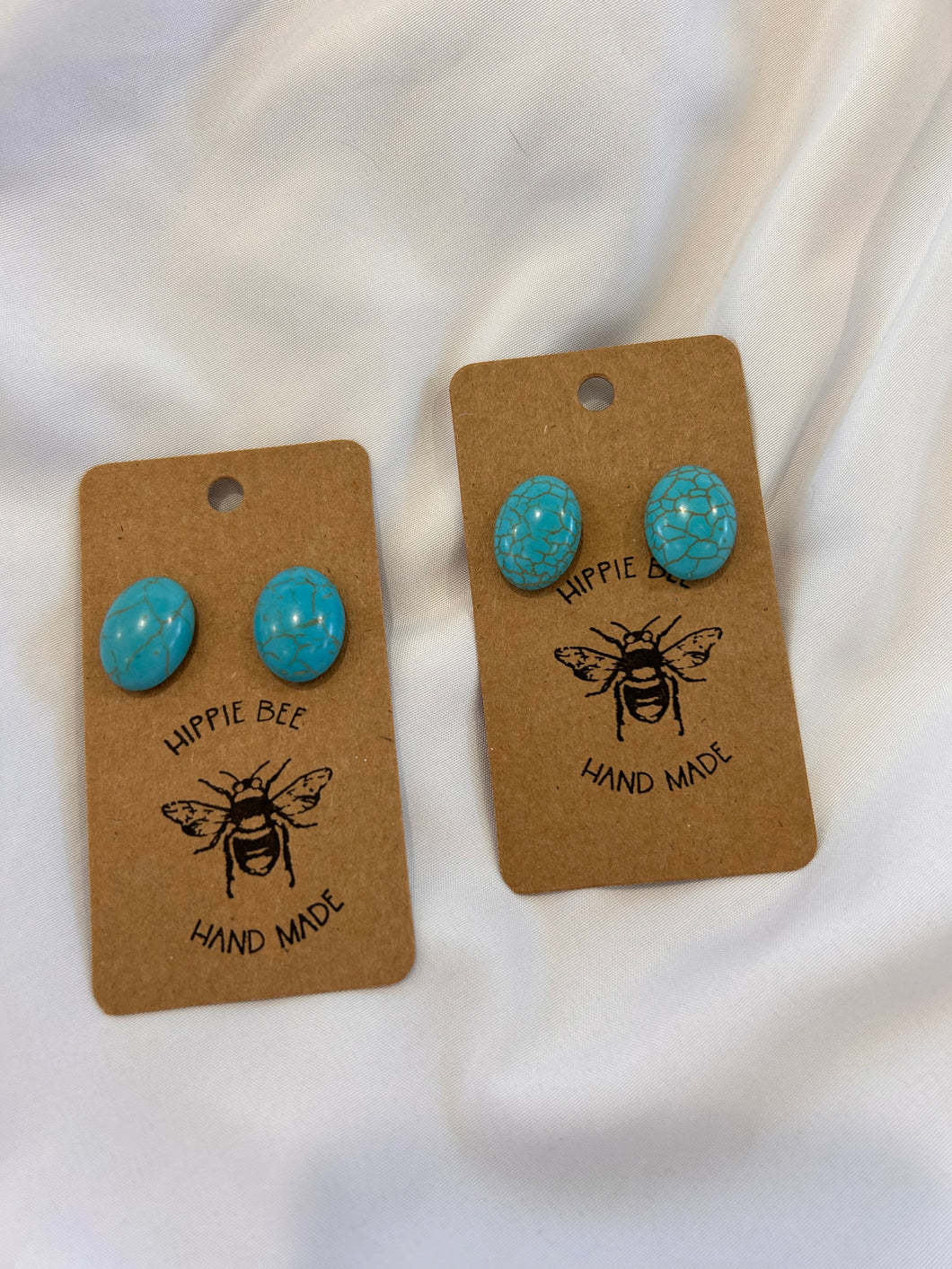 Polished stone turquoise cabochon stud earrings