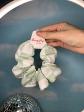 Load image into Gallery viewer, Sage Green Checkerboard Scrunchie | Fall Scrunchie
