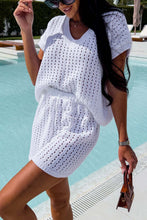 Load image into Gallery viewer, Openwork Short Sleeve Top and Shorts Cover Up Set
